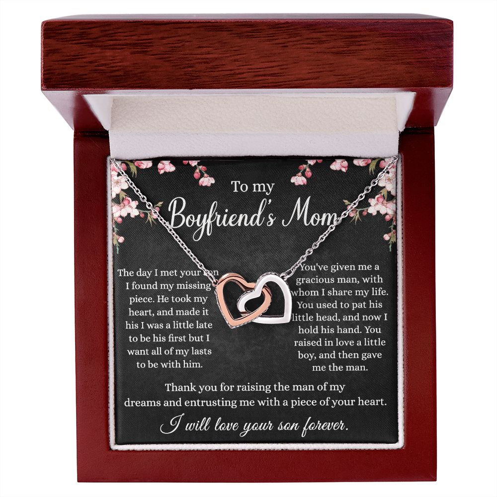To My Boyfriends Mom Necklace - Jewelry Gifts For Boyfriends Mom, Mothers Day Gifts For Boyfriend'S Mom, To My Boyfriends Mom Gifts On Birthday,Mothers Day Thanksgiving, Valentines Interlocking Hearts Necklace