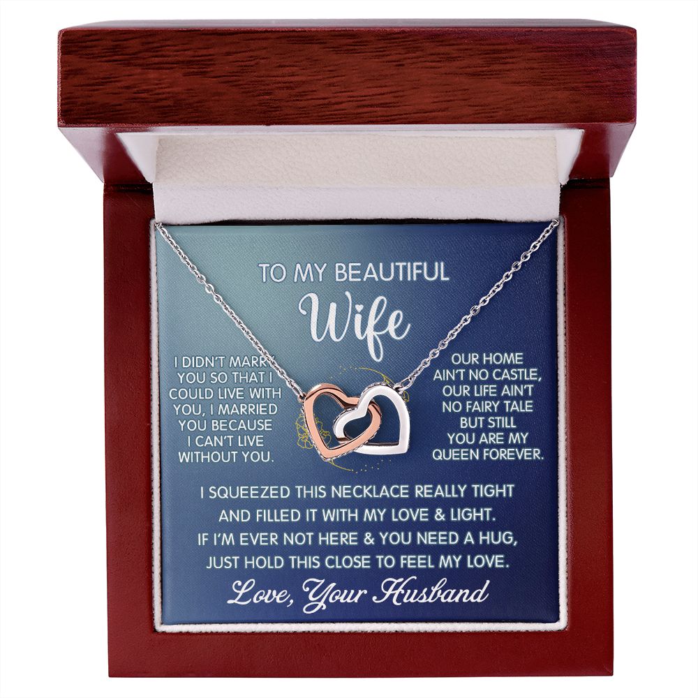 Gifts For Wife Romantic, Wife Birthday Gift Ideas, To My Beautiful Wife Necklace, Interlocking Hearts Necklace For Wife From Husband Jewelry Message Card and Gift Box