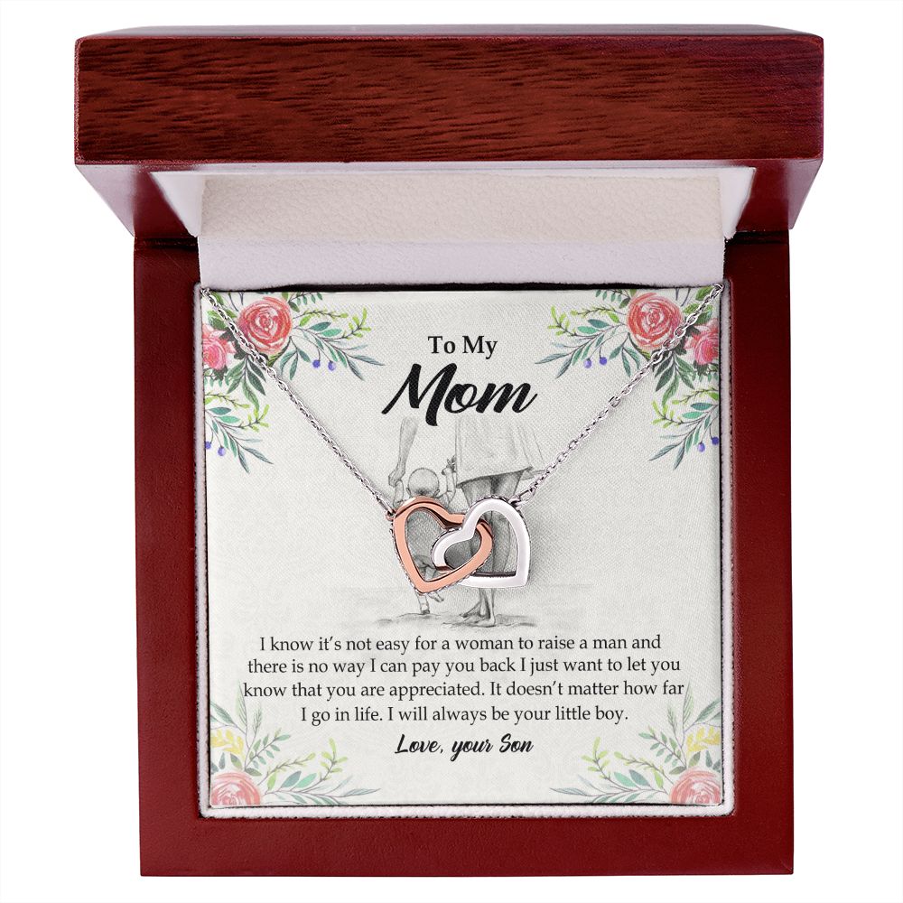 To My Mom Necklace Pendant Gift From Son And Happy Mother's Day Gift For Mom Birthday, Anniversary Your Little Boy Interlocking Hearts Necklace