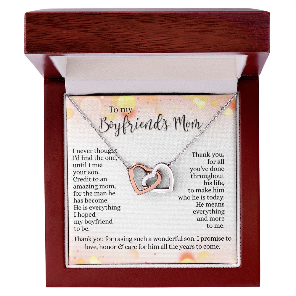To My Boyfriend's Mom Necklace with Message Card Box, Birthday Gift For Boyfriends Mom, Mother's Day Necklace for Mother of Boyfriend, To My Boyfriends Mom Gifts Interlocking Hearts Necklace