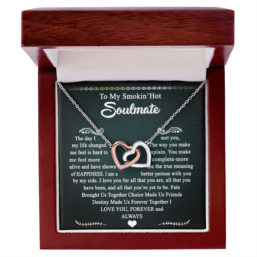 To My Smokin Hot Soulmate Necklace - Wife Gifts From Husband To My Wife Necklace, Gift for Her Romantic, Girlfriend Gifts Necklace for Wife from Men Includes Message Card and Gift Box 3 Interlocking Hearts Necklace