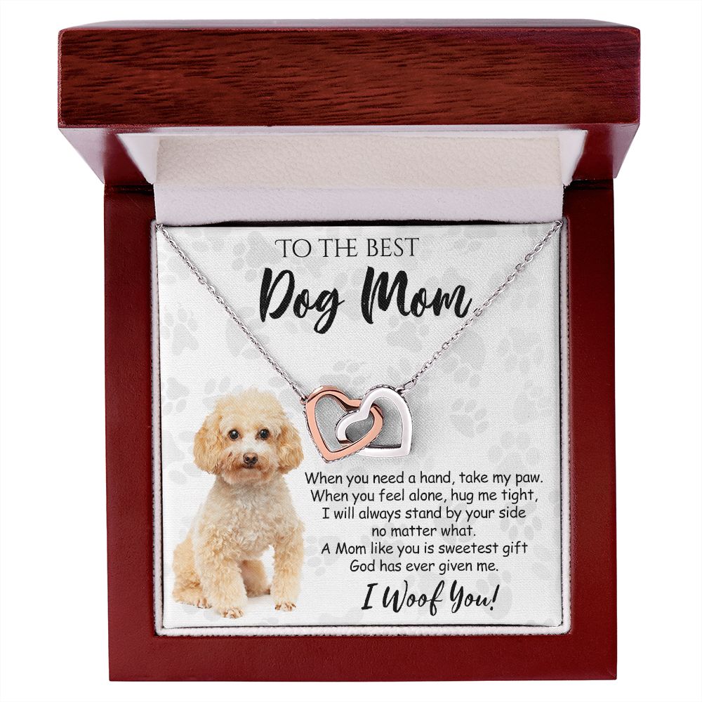 To The Best Poodle Dog Mom Knot Necklace Mother's Day Gift , I Woof You Quote Gift Card, Message Card Jewelry For Dog Lovers, Necklace For Mom Interlocking Hearts Necklace