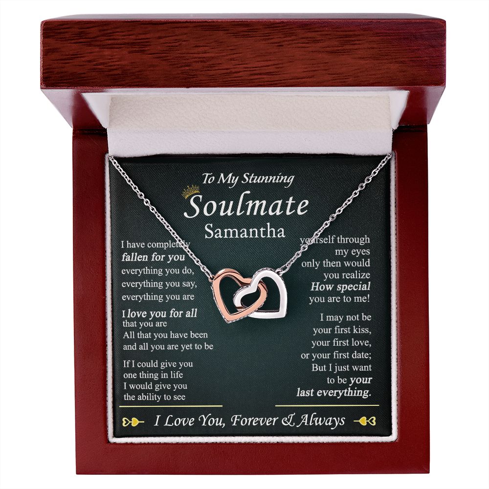 To My Soulmate Necklace for Women Birthday Valentines Day Jewelry Gifts For My Wife with Message Card Box Personalized Gift Present Pendant for Future Wife Soulmate Girlfriend Love 1 Interlocking Hearts Necklace