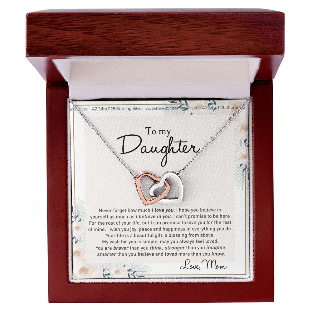 To my Beautiful Daughter Necklace With Thoughtful Card Box Gifts for Daughter from Mom Mother Daughter Gifts Jewelry for Daughter Present for Birthday Anniversary Christmas Interlocking Hearts Necklace