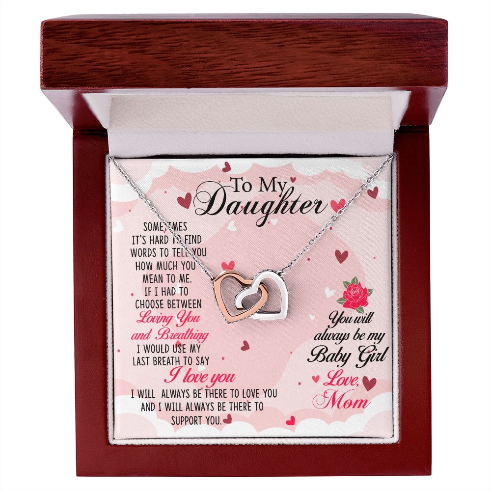 To my Daughter Necklace Pendant Gift From Mom Loving You And Breathing With Message Card Gift Box Gift For To Daughter, Daughter In Law On Birthday Anniversary Interlocking Hearts Necklace