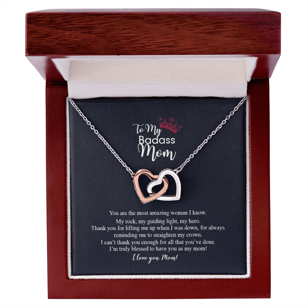 To My Badass Mom Love Knot Necklace, Gift For Mom Mother's Day Birthday Gift Interlocking Hearts Necklace
