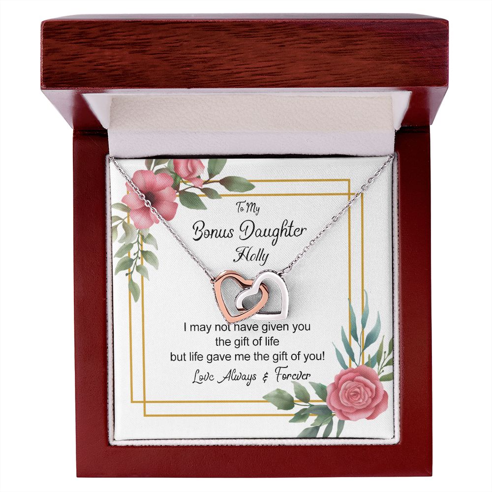 Bonus Daughter Gifts From Stepdad, Step Daughter Gifts From Stepmom, Stepdaughter Gifts From Stepdad, Father Stepdaughter Necklace, To My Bonus Daughter Necklaces, Christmas Gifts For Bonus6 Interlocking Hearts Necklace