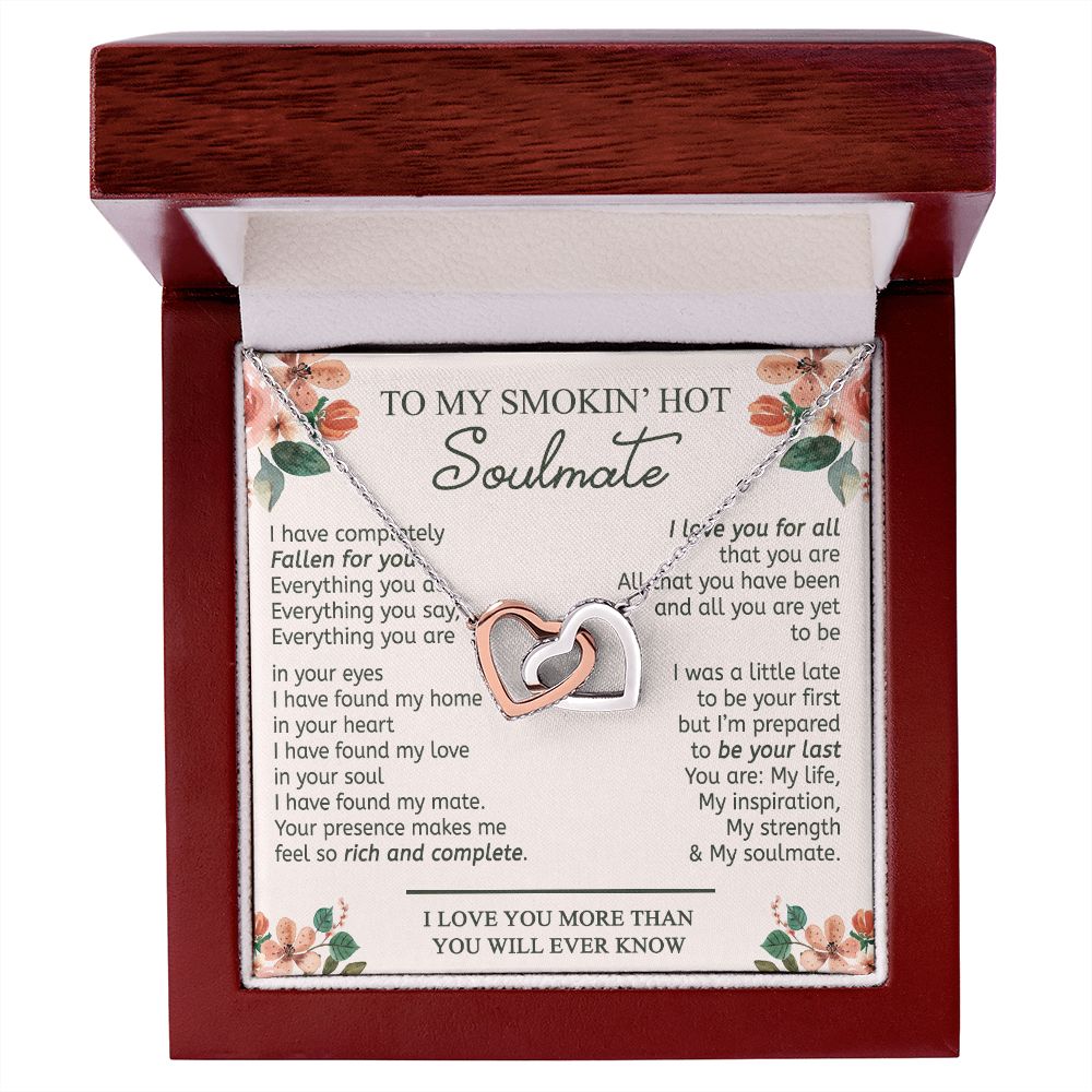 To My Smokin Hot Soulmate Necklace - Wife Gifts From Husband To My Wife Necklace, Gift for Her Romantic, Girlfriend Gifts Necklace for Wife from Men Includes Message Card and Gift Box 20 Interlocking Hearts Necklace