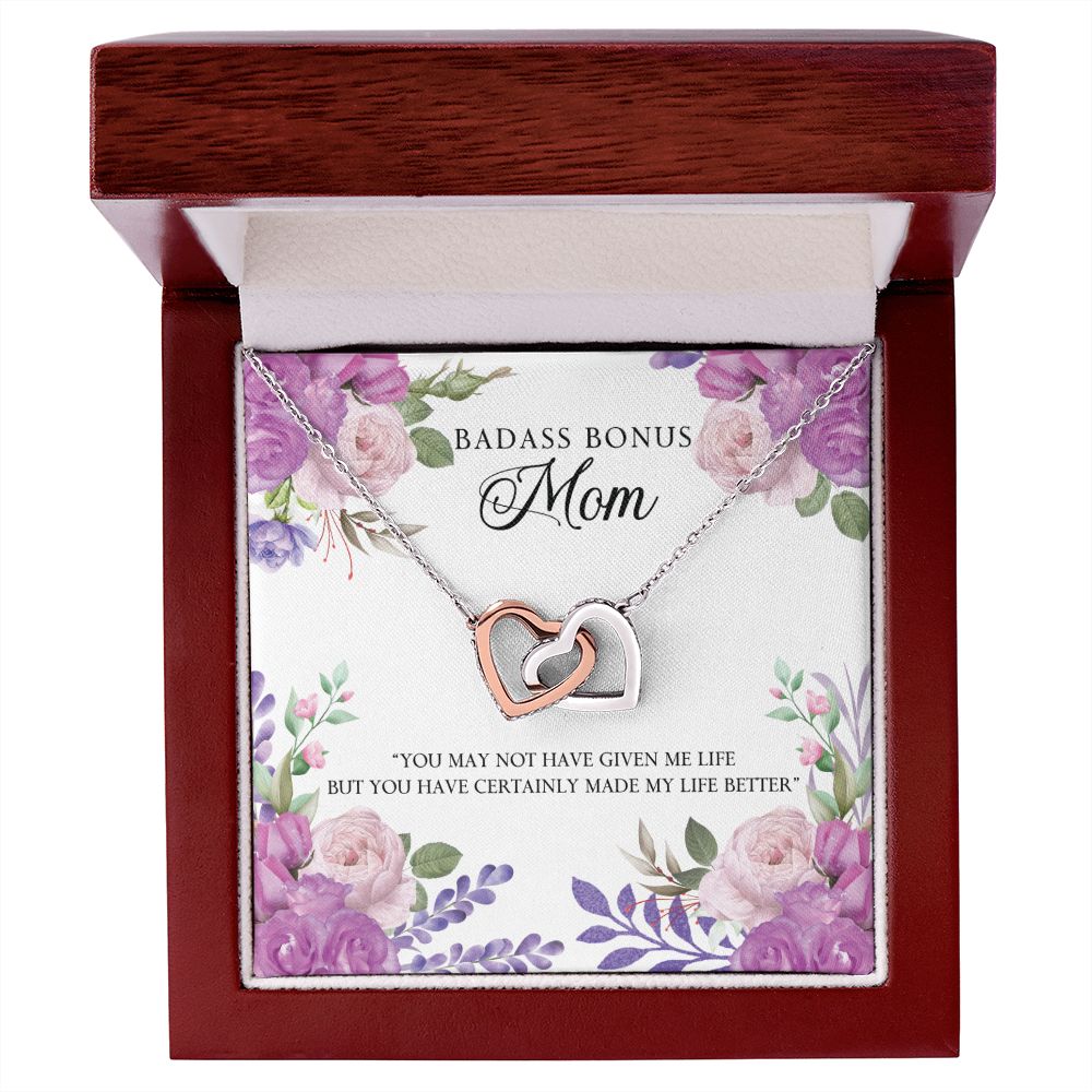 To My Badass Bonus Mom Necklace Pendant Gift From Daughter Or Son Necklace For To Mommy, Mother, Mother In Law Gift On Birthday, Anniversary Holiday Gift 30821 Interlocking Hearts Necklace