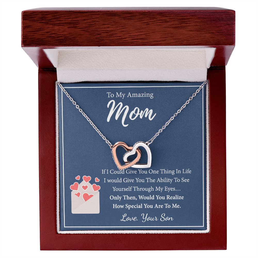 Mom Necklace Gifts for Mom from Daughter to Mom Gifts for Mothers Day from Daughter, To My Mom Necklace from Daughter to Mom Birthday Gifts Necklace with Message Card and Gift Box2238 Interlocking Hearts Necklace