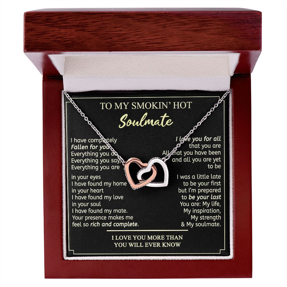 To My Smokin Hot Soulmate Necklace - Wife Gifts From Husband To My Wife Necklace, Gift for Her Romantic, Girlfriend Gifts Necklace for Wife from Men Includes Message Card and Gift Box 2 Interlocking Hearts Necklace