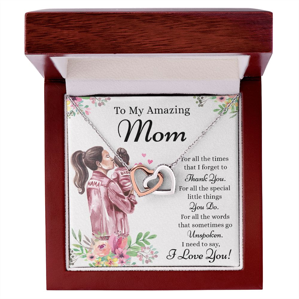Mom Necklace Gifts for Mom from Daughter to Mom Gifts for Mothers Day from Daughter, To My Mom Necklace from Daughter to Mom Birthday Gifts Necklace with Message Card and Gift Box2240 Interlocking Hearts Necklace