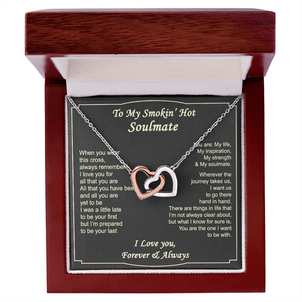 To My Smokin Hot Soulmate Necklace - Wife Gifts From Husband To My Wife Necklace, Gift for Her Romantic, Girlfriend Gifts Necklace for Wife from Men Includes Message Card and Gift Box 4 Interlocking Hearts Necklace