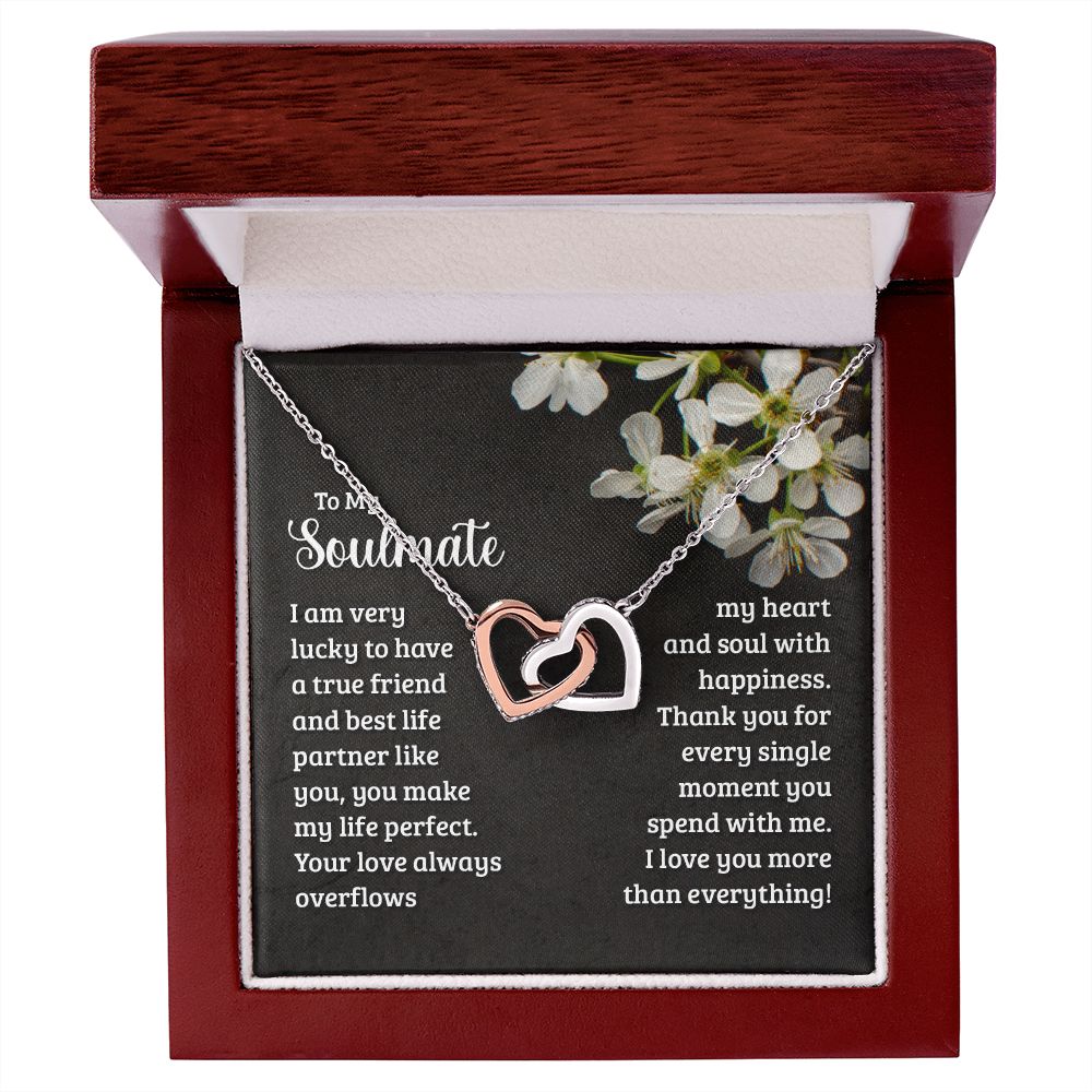 To My Soulmate Necklace for Women Birthday Christmas Jewelry Gifts For My Wife with Message Card Box Personalized Gift Present Pendant for Future Wife Soulmate Girlfriend Love 18 Interlocking Hearts Necklace