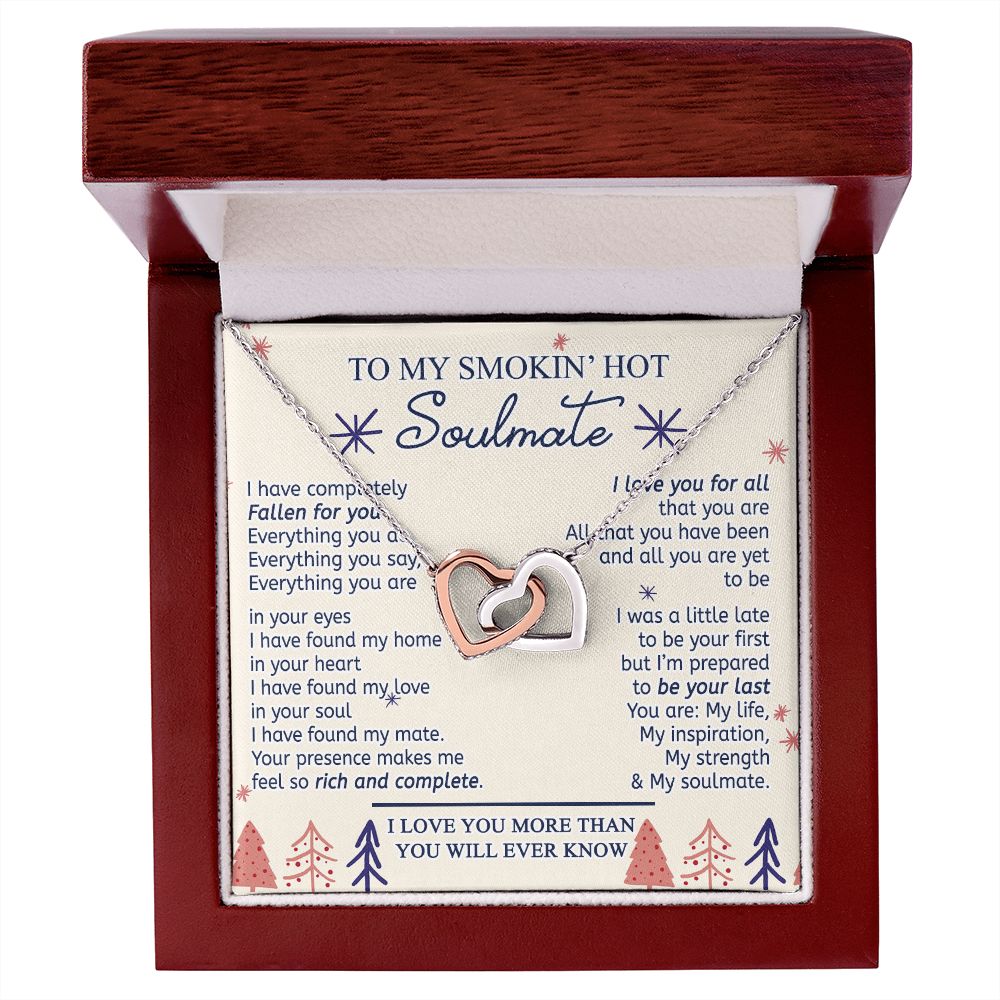 To My Smokin Hot Soulmate Necklace - Wife Gifts From Husband To My Wife Necklace, Gift for Her Romantic, Girlfriend Gifts Necklace for Wife from Men Includes Message Card and Gift Box 16 Interlocking Hearts Necklace