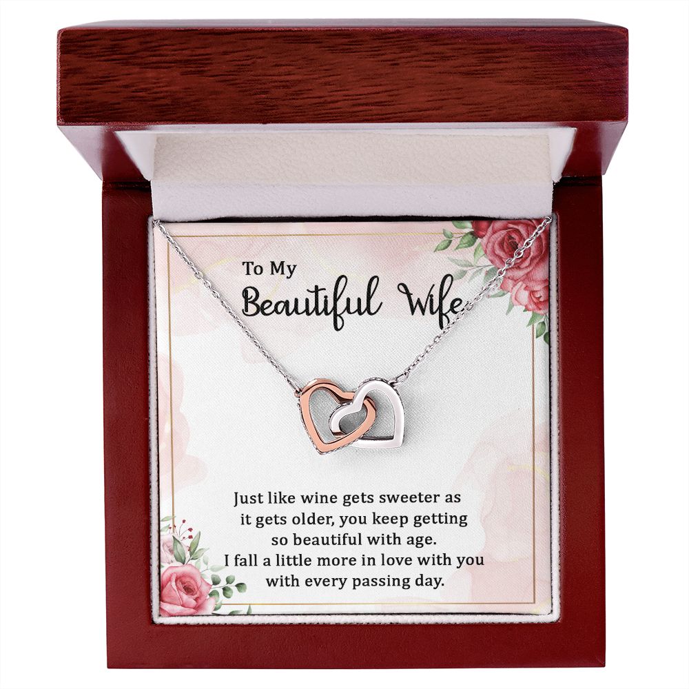 Gifts For Wife Romantic, Wife Birthday Gift Ideas, To My Beautiful Wife Necklace, Necklace For Wife From Husband, Message Card and Gift Box Interlocking Hearts Necklace