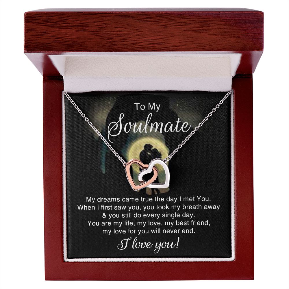 To My Soulmate Necklace for Women Birthday Christmas Jewelry Gifts For My Wife with Message Card Box Personalized Gift Present Pendant for Future Wife Soulmate Girlfriend Love 3 Interlocking Hearts Necklace