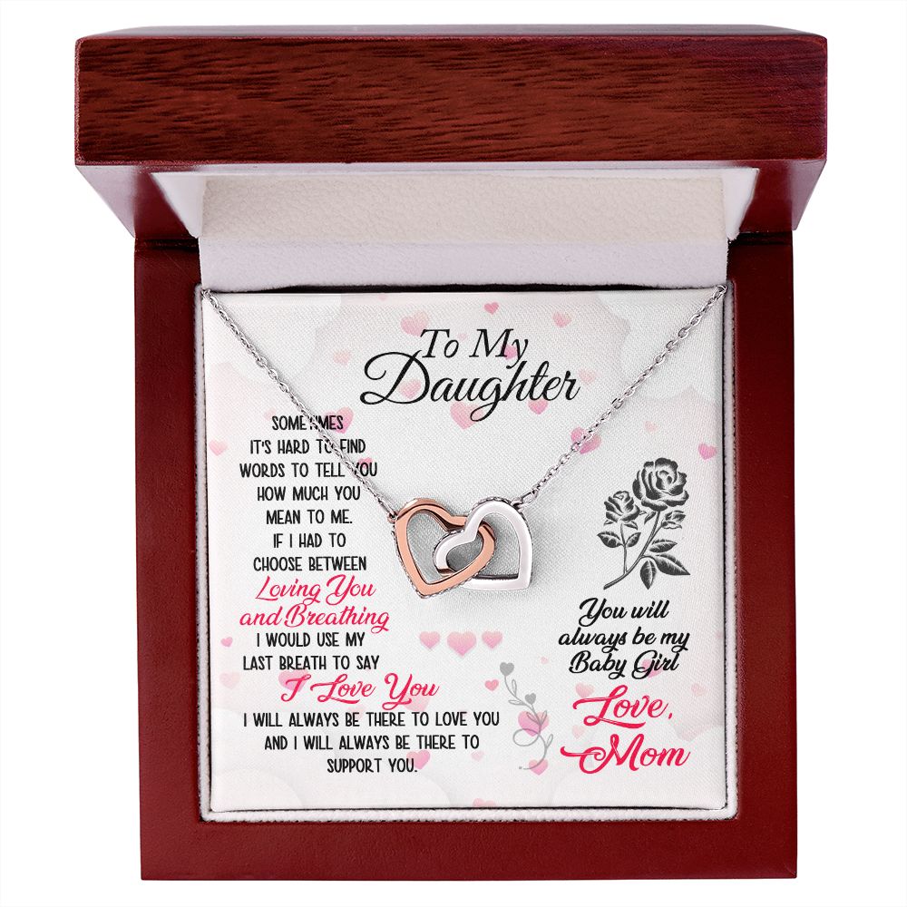 To My Daughter Necklace Pendant Gift From Mom Necklace Loving You And Breathing With Message Card Gift Box Gift For To Daughter, Daughter In Law On Birthday Anniversary Interlocking Hearts Necklace