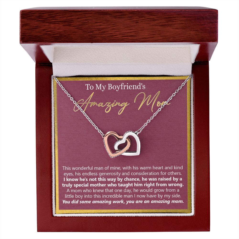 To My Boyfriend's Mom Necklace Jewelry Gift, Mother's Day Gift, Birthday Gift For Boyfriend's Mom, Boyfriend's Mom Necklace Interlocking Hearts Necklace