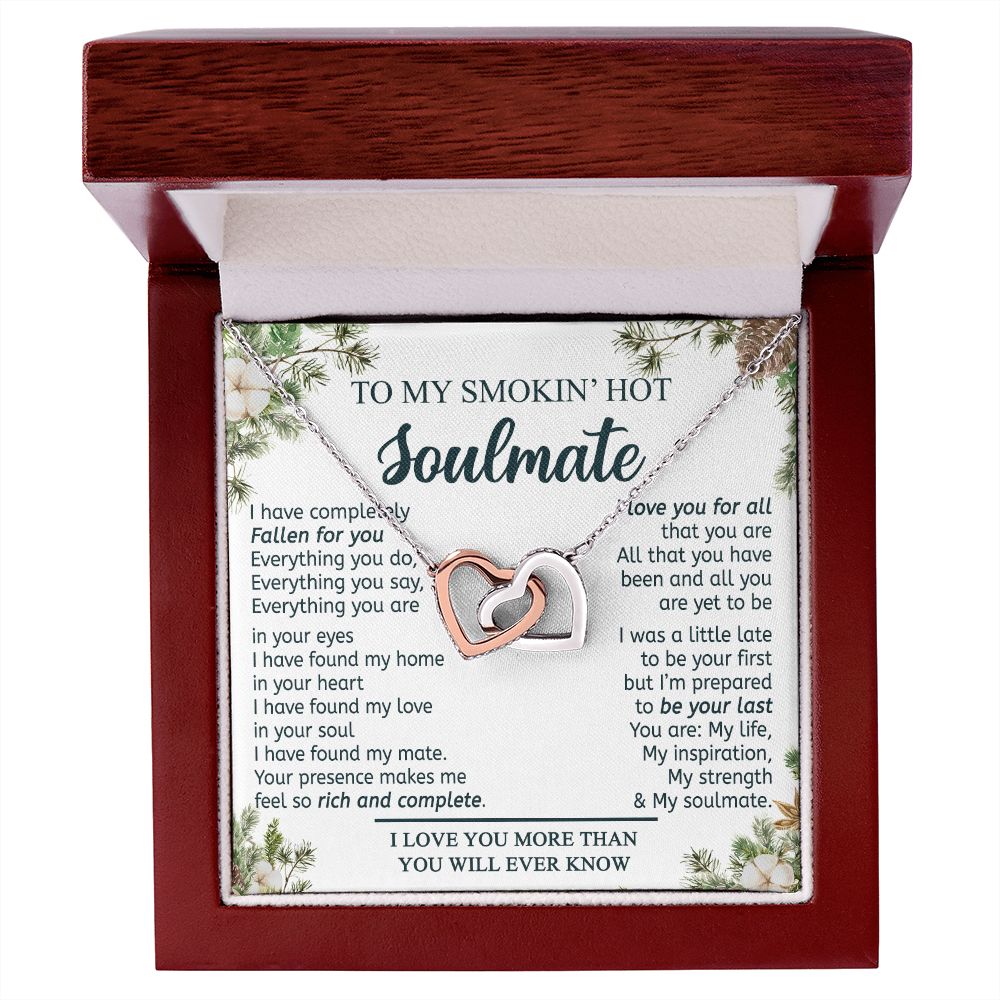 To My Smokin Hot Soulmate Necklace - Wife Gifts From Husband To My Wife Necklace, Gift for Her Romantic, Girlfriend Gifts Necklace for Wife from Men Includes Message Card and Gift Box 11 Interlocking Hearts Necklace