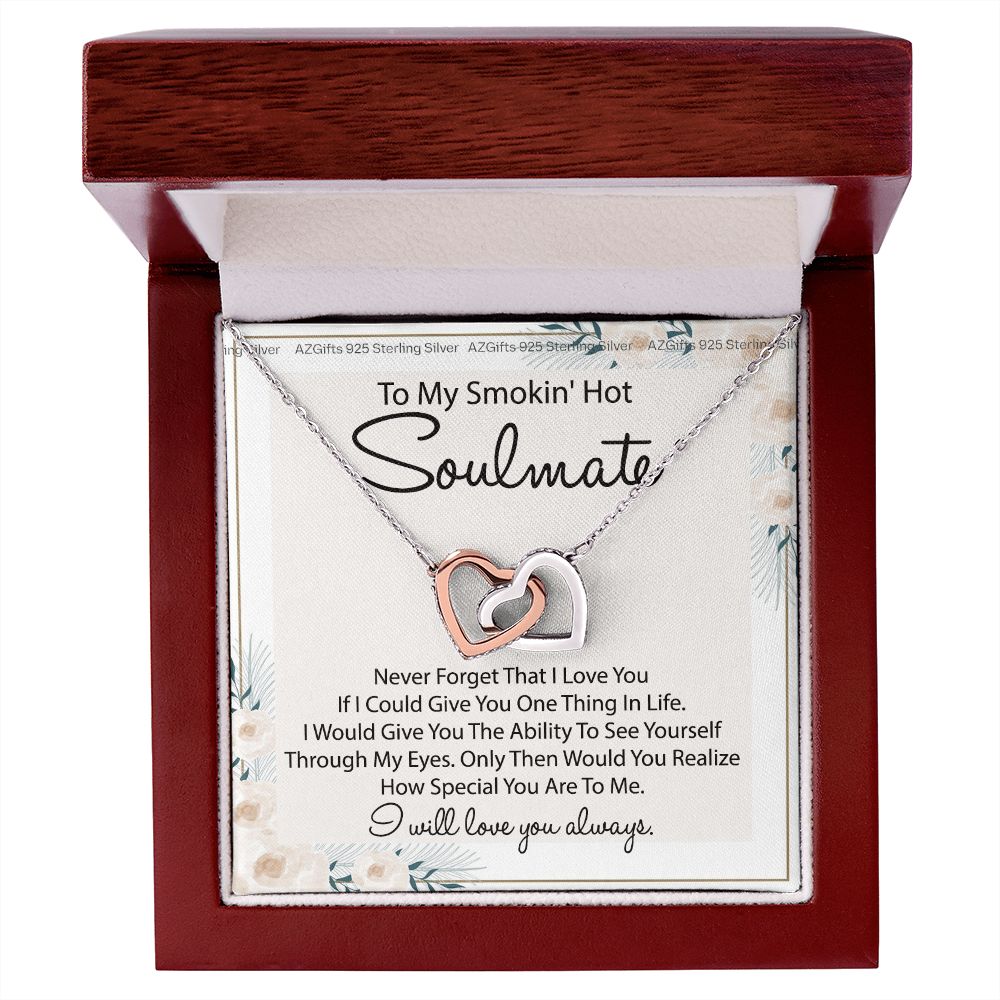 To My Smokin Hot Soulmate Necklace - Wife Gifts From Husband To My Wife Necklace, Gift for Her Romantic, Girlfriend Gifts Necklace for Wife from Men Includes Message Card and Gift Box 22 Interlocking Hearts Necklace