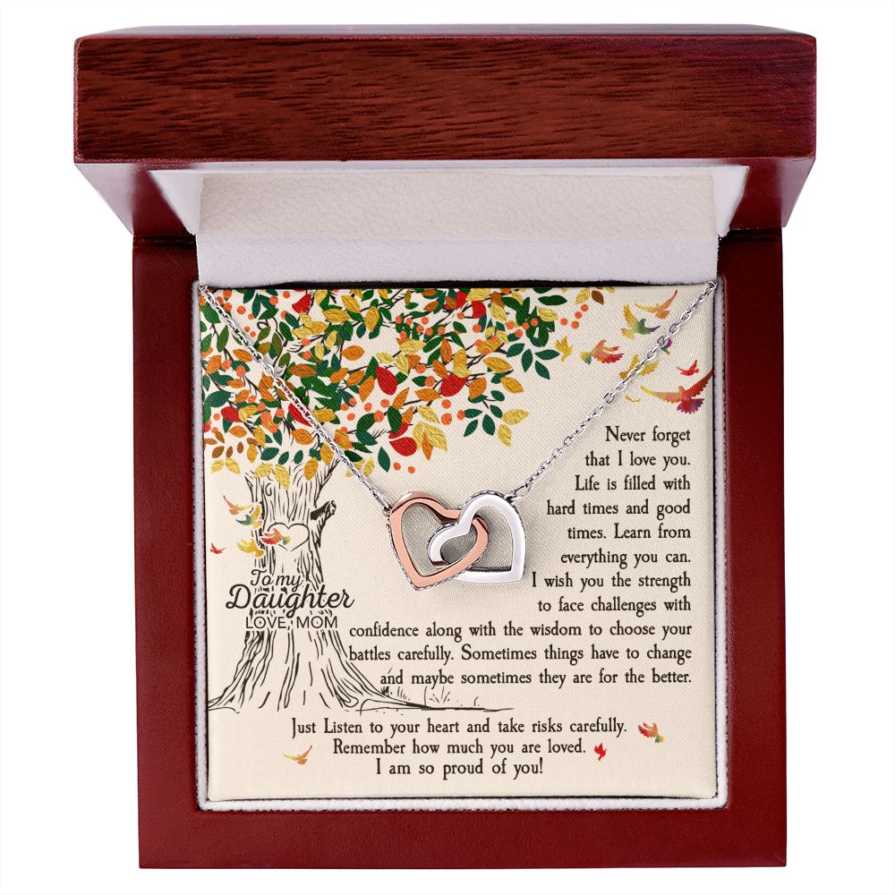 To My Daughter Necklace Pendant Gift From Mom Tree Revised I Am So Proud Of You With Message Card Gift Box Gift For To Daughter, Daughter In Law On Birthday Anniversary Interlocking Hearts Necklace