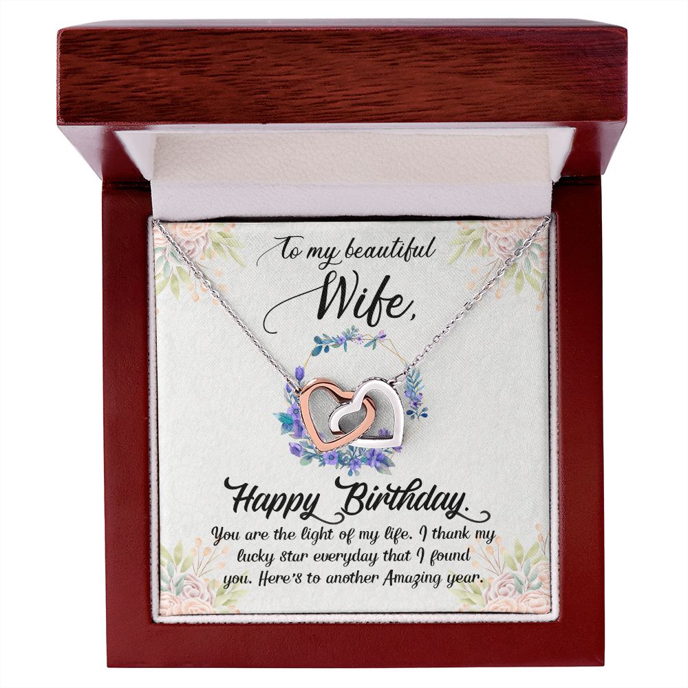 To My Beautiful Wife Necklace  Interlocking Hearts Necklace Message Card and Box Gift Set for Girlfriend Women from Husband Boyfriend Couples Pendant Jewelry Valentines Day Anniversary Birthday