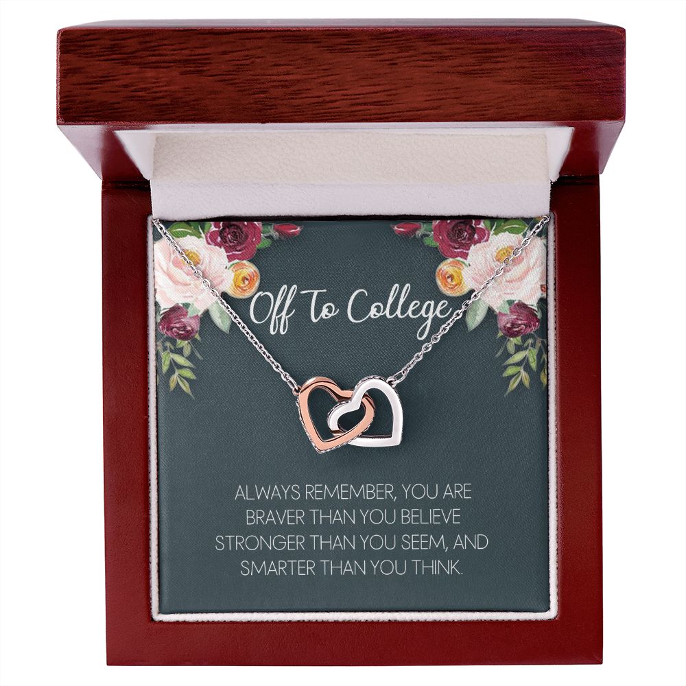 Off To College Necklace, Graduation Gifts For for Girl Congrats Graduation Pendants Gift For Daughter, Granddaughter, Niece, Sister Interlocking Hearts Necklace