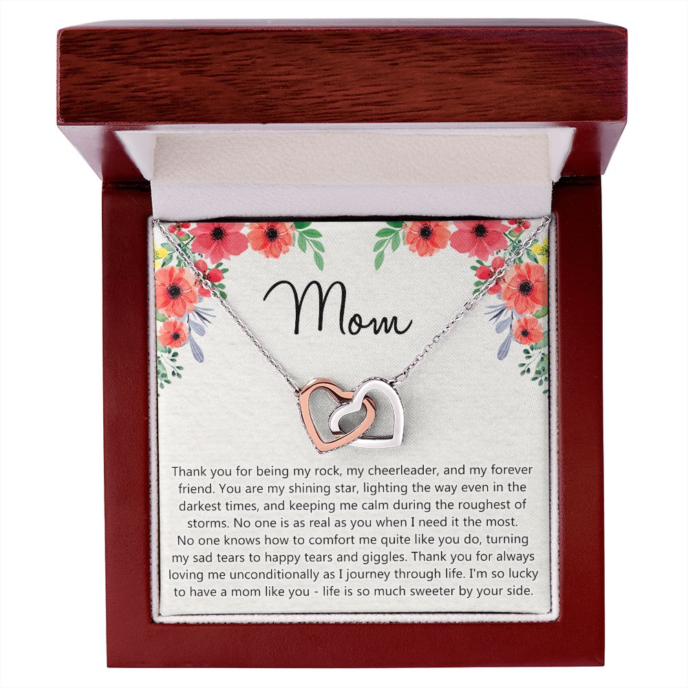 To My Mom Gift Necklace for Mother Daughter Jewelry, Thank You Mom Gift, Gift for Mom from Daughter to Mother Necklace Pendant Jewelry Box for Mom on Mother's Day Birthday Interlocking Hearts Necklace