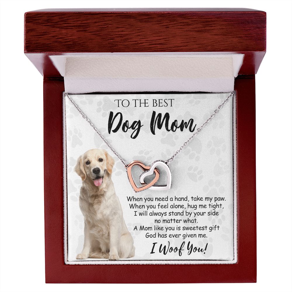 To The Best Golden Retriever Dog Mom Knot Necklace Mother's Day Gift , I Woof You Gift Card, Message Card Jewelry For Dog Lovers, Necklace For Mom Interlocking Hearts Necklace