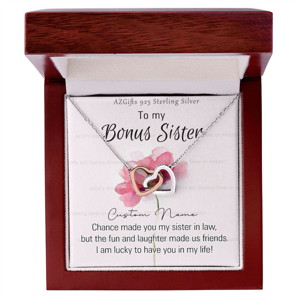 To my Bonus Sister Necklace Pendant for Sister in law Gift for Sister-in-Law Birthday Gift Idea for Her Sister of the Groom Necklace for Future Sister in Law Gift Interlocking Hearts Necklace