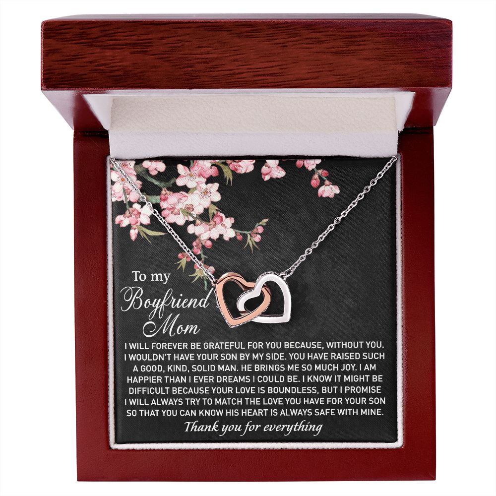 To My Boyfriend's Mom Necklace I Will Forever Be Grateful for You Love Knot Pendant Jewelry For Fiancé's Mom From Future Daughter In Law Interlocking Hearts Necklace