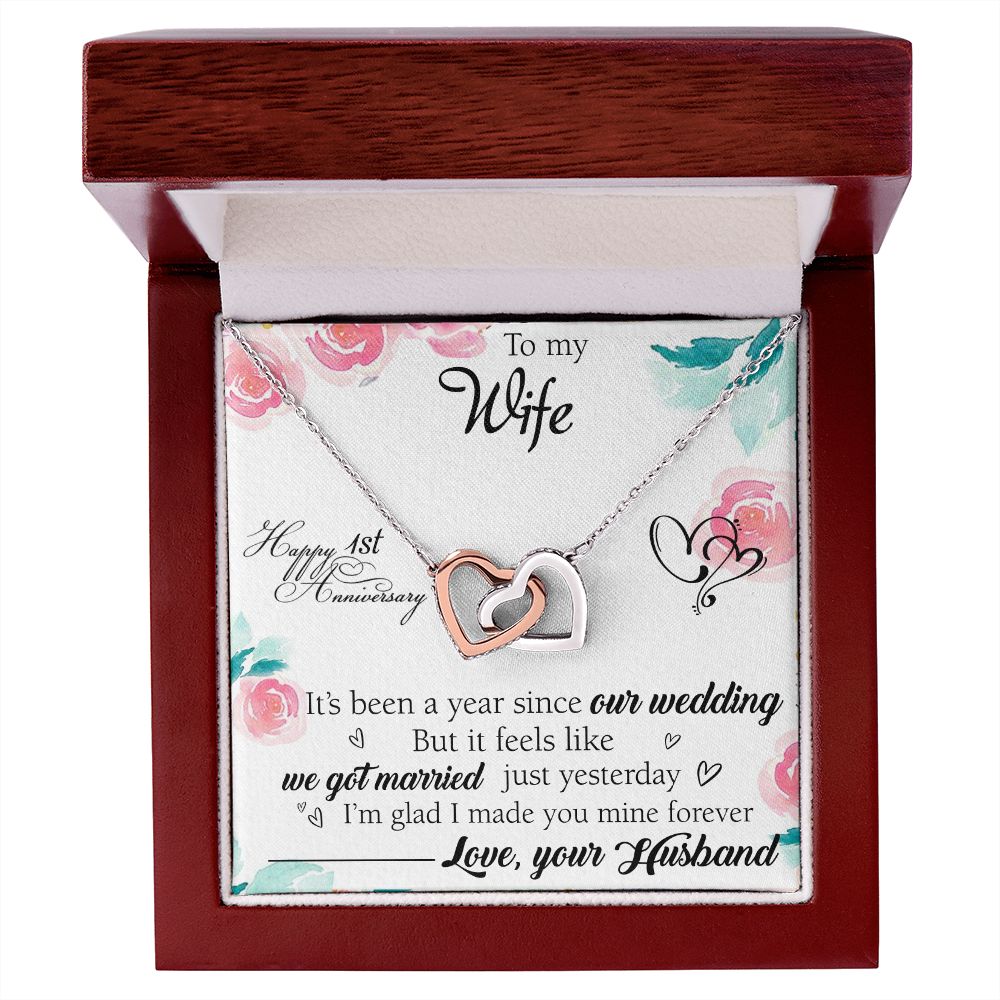 To My Wife Necklace, Wedding Anniversary Jewelry For Women, Necklace For Wife from Husband, Gift For Wife Birthday Gifts From Husband Necklace, Jewelry With Message Card In A Gift Box2 Interlocking Hearts Necklace