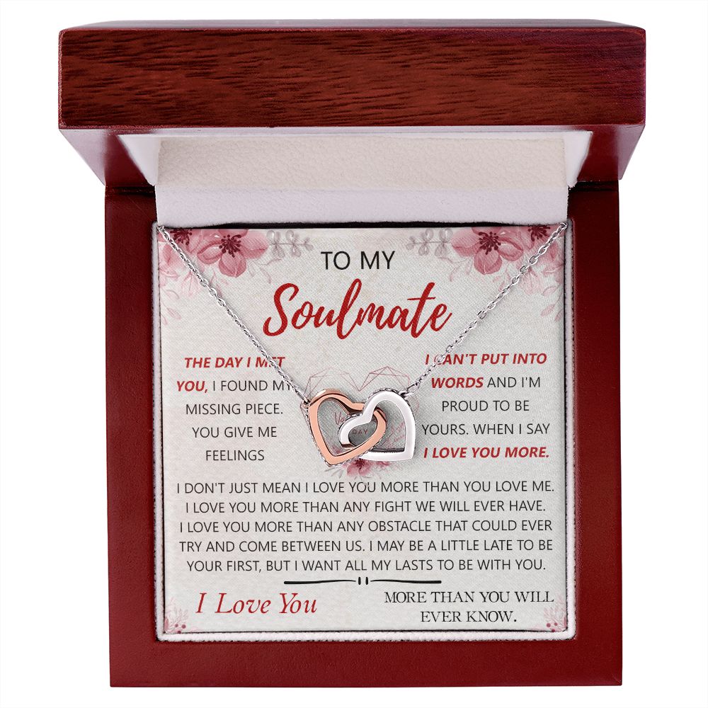 To My Soulmate Necklace for Women Birthday Christmas Jewelry Gifts For My Wife with Message Card Box Personalized Gift Present Pendant for Future Wife Soulmate Girlfriend Love 23 Interlocking Hearts Necklace