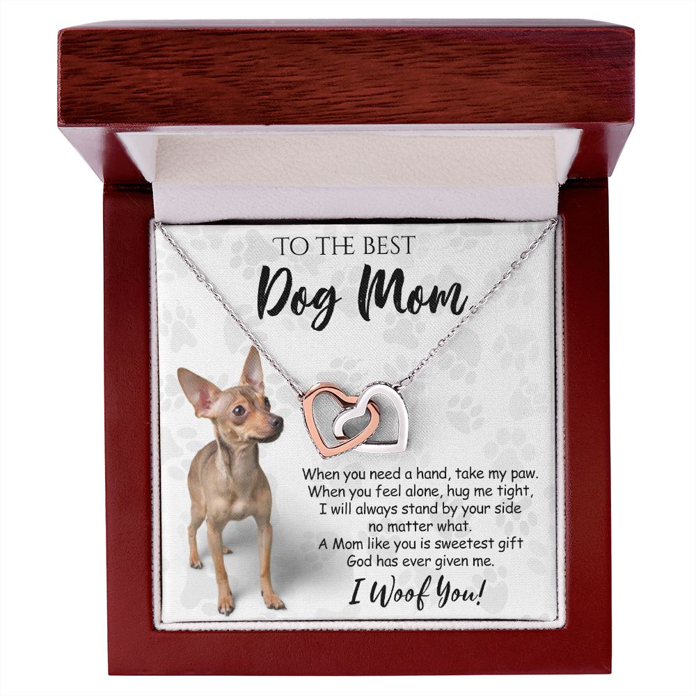 To The Best Chihuahua Dog Mom Knot Necklace Mother's Day Gift , I Woof You Quote Gift Card, Message Card Jewelry For Dog Lovers, Necklace For Mom Interlocking Hearts Necklace