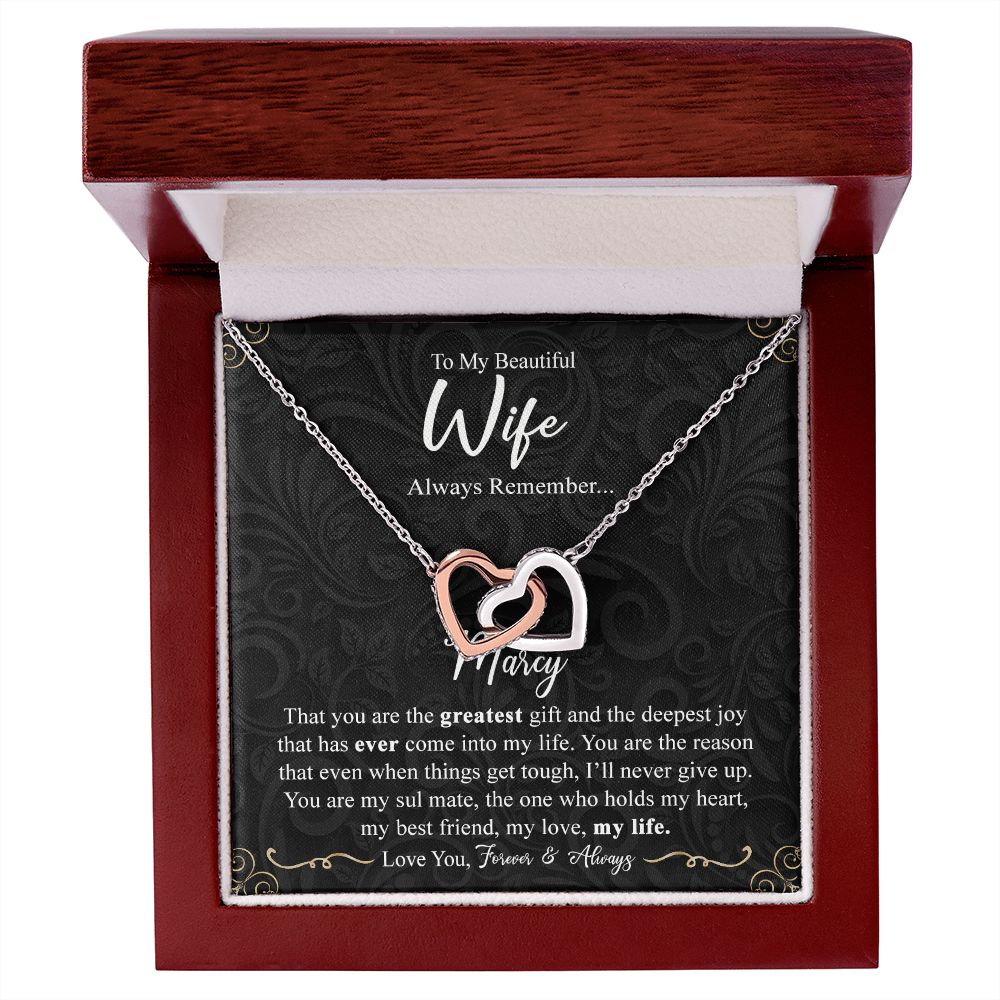 Wife Necklace Gift From Husband To My Beautiful Wife Interlocking Heart Pendant Valentines Day Anniversary Jewelry with Message Card and Gift Box Gift for Wife Necklace Gift Set for Wife