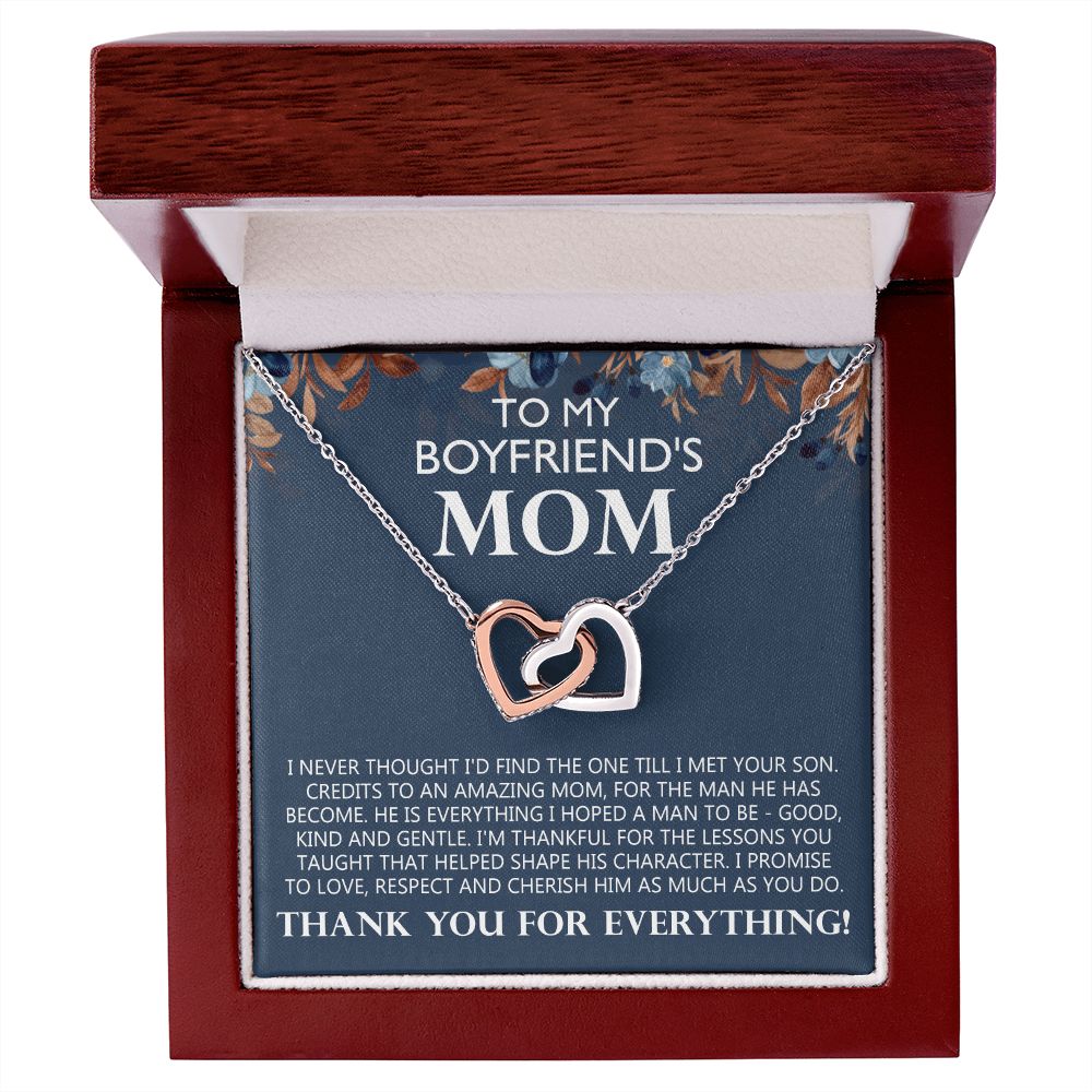 To My Boyfriend's Mom Gift Boyfriends Mom Necklace Future Mother in Law Jewelry Christmas Mothers Day Gift with Message Card Box For My Boyfriend Mother Mom Mother's Day Necklace Interlocking Hearts Necklace