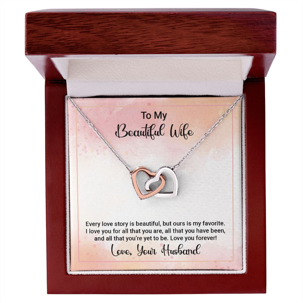 Gifts Necklace For Wife From Husband To My Beautiful Wife Necklace Interlocking Heart Pendant Necklace from Husband  On Valentines Day Anniversary with Message Card and Gift Box