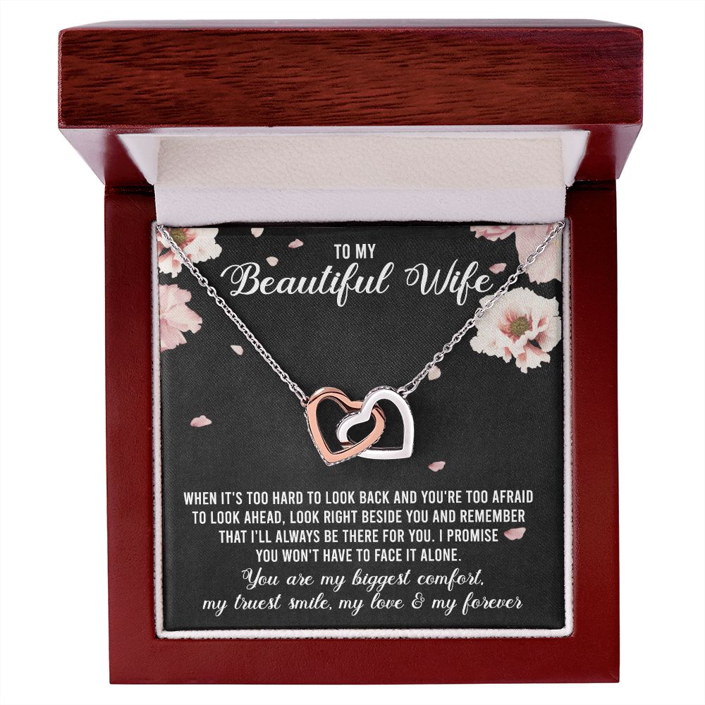 Interlocking Hearts Necklace Gifts For Wife Romantic, Wife Birthday Gift Ideas, To My Beautiful Wife Necklace, Necklace For Wife From Husband, Message Card and Gift Box