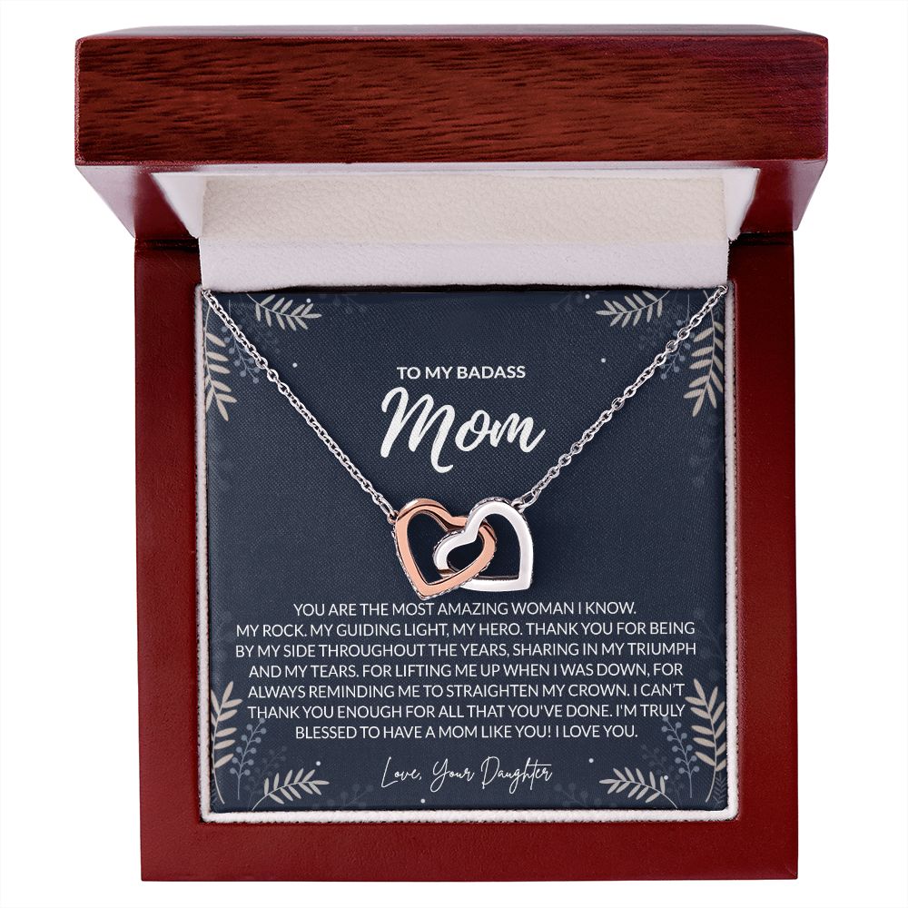 To my Badass Mom Necklace from Daughter Gift for Mother’s Birthday Xmas Present Interlocking Hearts Necklace