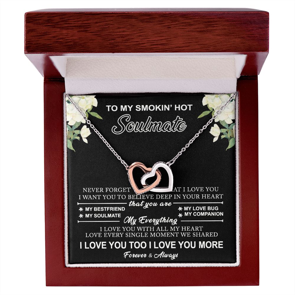 To My Smokin Hot Soulmate Necklace - Wife Gifts From Husband To My Wife Necklace, Gift for Her Romantic, Girlfriend Gifts Necklace for Wife from Men Includes Message Card and Gift Box 8 Interlocking Hearts Necklace
