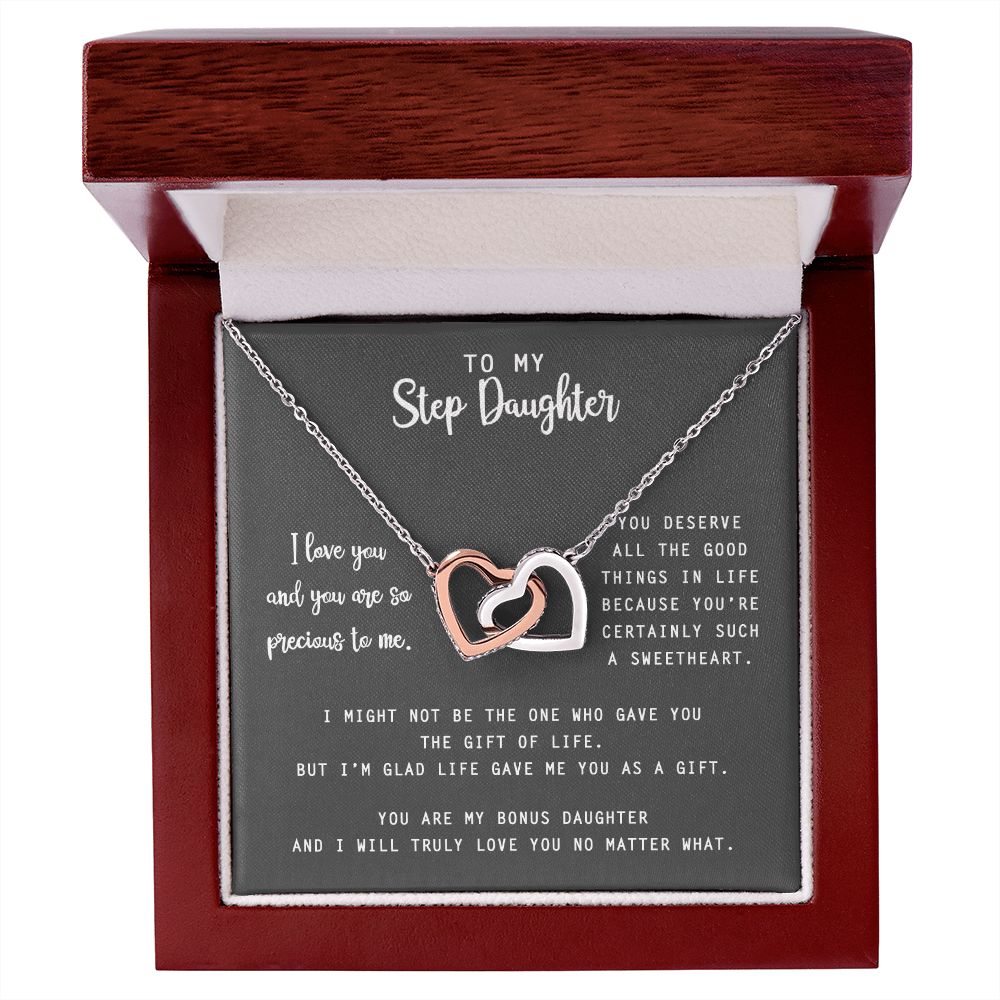 to My Step Daughter Necklace from Stepdad Bonus Daughters Birthday Xmas Congrats (1) Interlocking Hearts Necklace