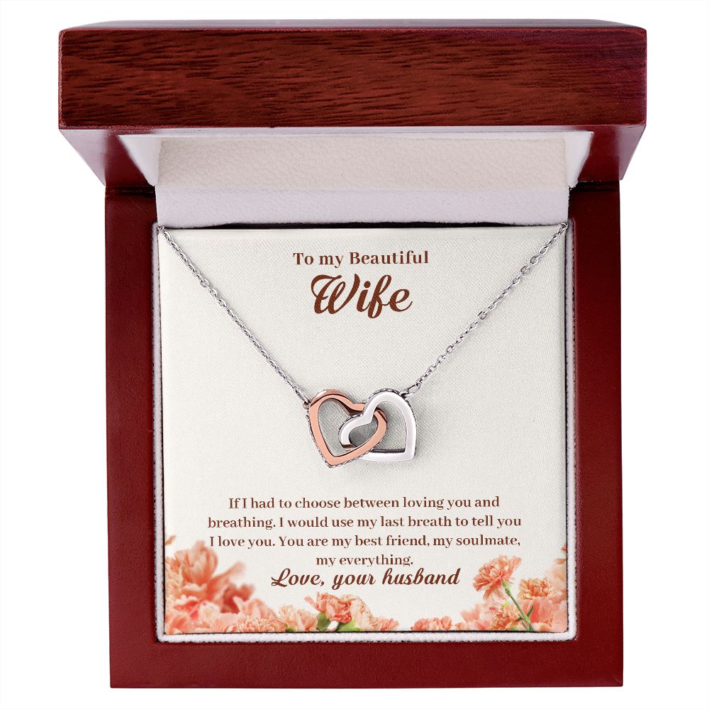 To My Beautiful Wife Necklace for Her Jewelry For Her Couples Gifts Necklaces For Soul Mate Christmas Jewelry Romantic Gifts For My Wife Girlfriend Pendant With Message Card Box Interlocking Hearts Necklace
