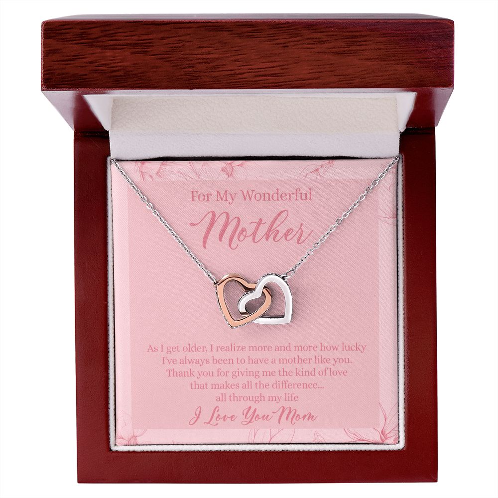 To My Wonderful Mother Necklace Message Card, Gift Box for Mom Birthday Gift From Daughter Mothers Day Necklace for Mom Gift From Daughter Mom Gifts For Wedding Mom Thank You Gift For Mom Interlocking Hearts Necklace