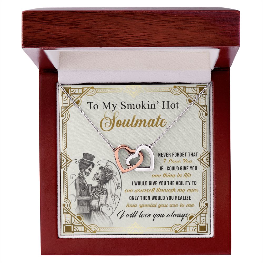 To My Smokin Hot Soulmate Necklace - Wife Gifts From Husband To My Wife Necklace, Gift for Her Romantic, Girlfriend Gifts Necklace for Wife from Men Includes Message Card and Gift Box 9 Interlocking Hearts Necklace