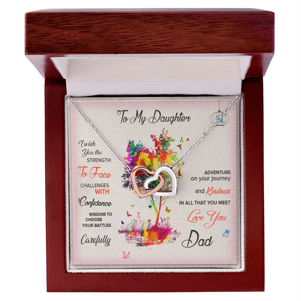 To My Daughter Necklace Pendant I Wish You The Strength To Face With Message Card Gift Box Gift For To Daughter, Daughter In Law Gift On Birthday Anniversary Gift Interlocking Hearts Necklace