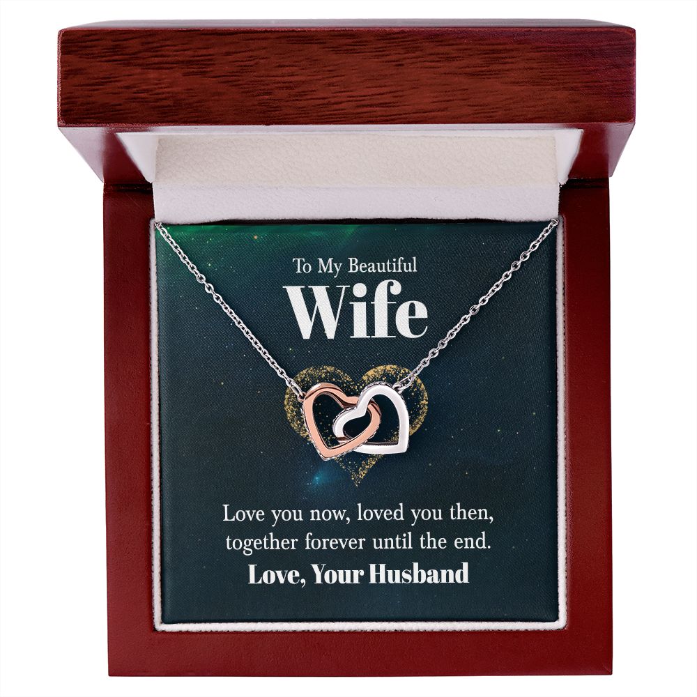 To My Beautiful Wife Necklace for Her Jewelry For Her Couples Gifts Necklaces For Soul Mate Christmas Jewelry Romantic Gifts For My Wife Girlfriend Pendant With Message Card Box Interlocking Heart Necklace