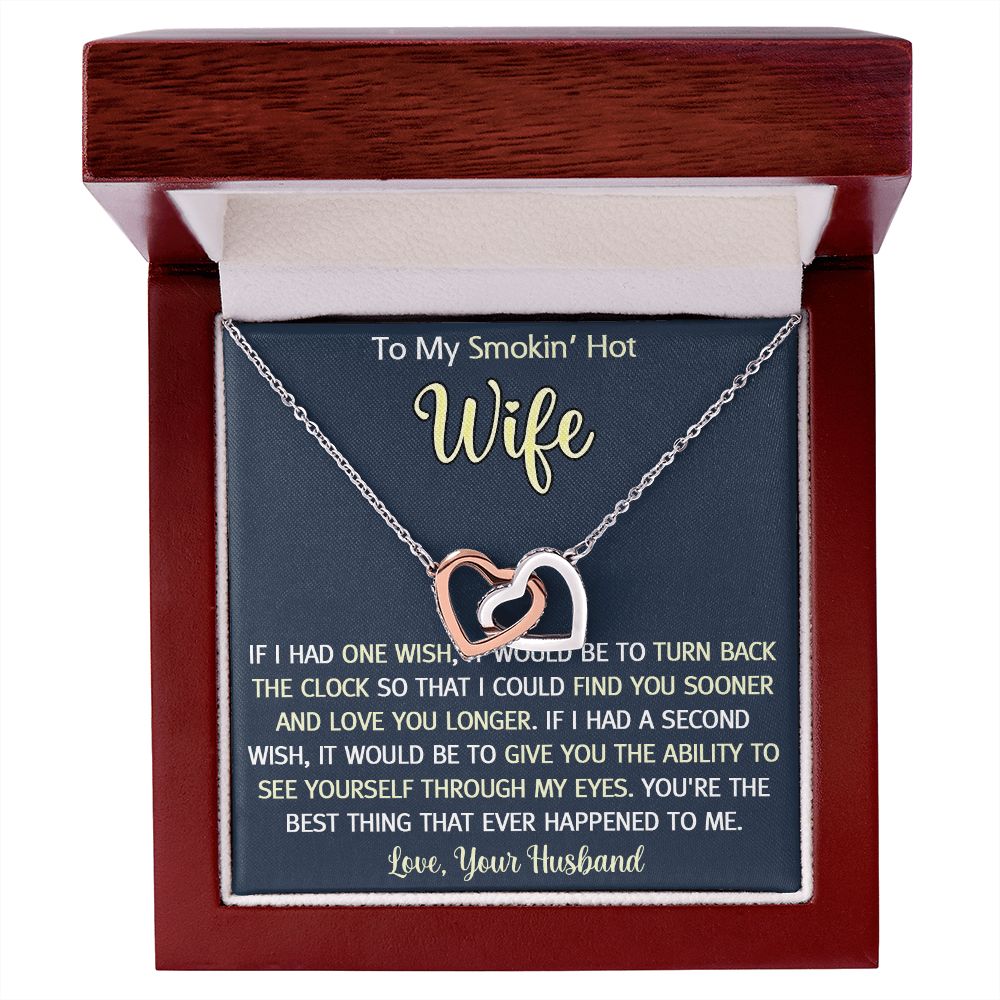 To My Smokin Hot Wife Necklace, Wedding Anniversary Jewelry For Women, Necklace For Wife from Husband, Gifts For Wife Birthday Gifts Necklace, Jewelry With Message Card In A Gift Box3 Interlocking Hearts Necklace