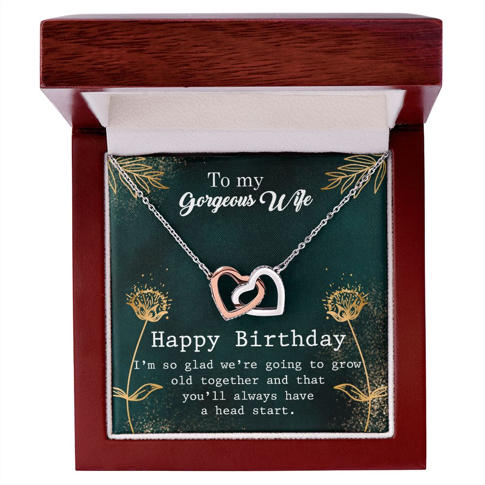 To My Gorgeous Wife Necklace Pendant Gift From Husbnd Habby Birthday A Head Start With Message Card and Gift Box. Valentine's Day Gift For Wife Future Wife Interlocking Hearts Necklace