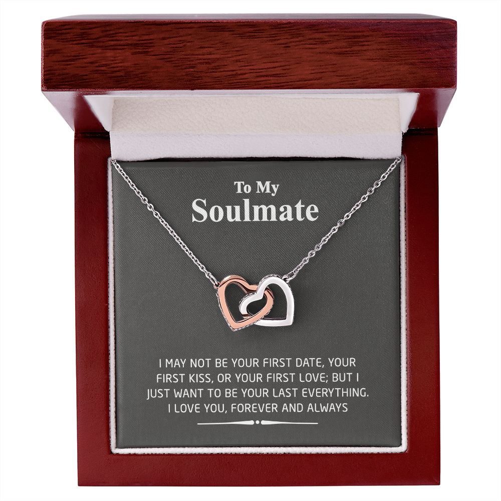To My Soulmate Necklace for Women Birthday Valentines Day Jewelry Gifts For My Wife with Message Card Box Personalized Gift Present Pendant for Future Wife Soulmate Girlfriend Love 2 Interlocking Hearts Necklace